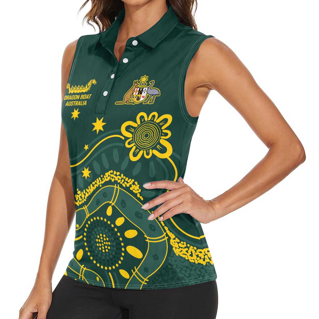 Personalised Australia Dragons Boat Women Sleeveless Polo Shirt Aussie Aboriginal Dot Style