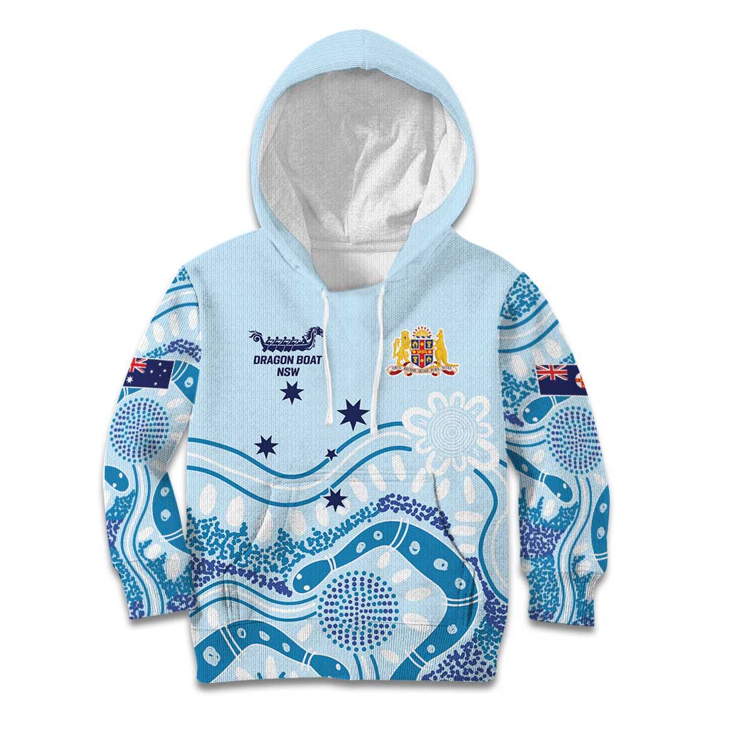 Personalised Australia New South Wales Dragons Boat Kid Hoodie Aussie Aboriginal Dot Style