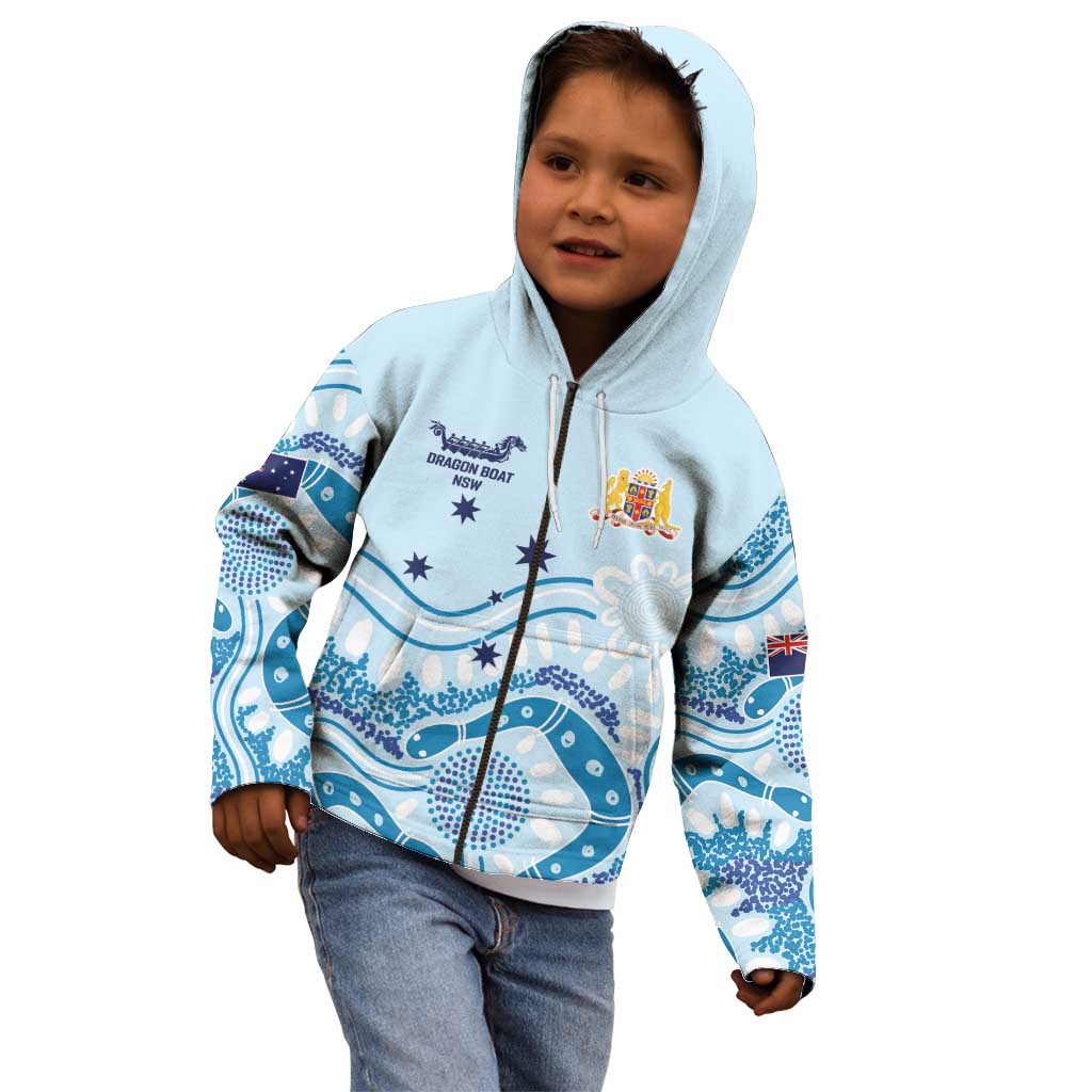 Personalised Australia New South Wales Dragons Boat Kid Hoodie Aussie Aboriginal Dot Style