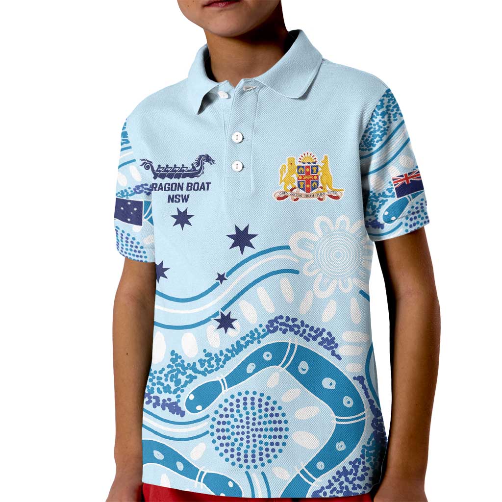 Personalised Australia New South Wales Dragons Boat Kid Polo Shirt Aussie Aboriginal Dot Style