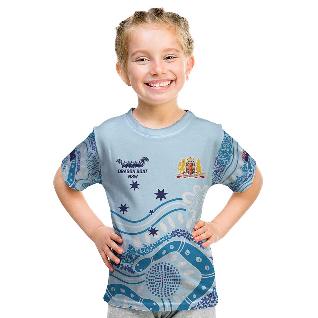 Personalised Australia New South Wales Dragons Boat Kid T Shirt Aussie Aboriginal Dot Style