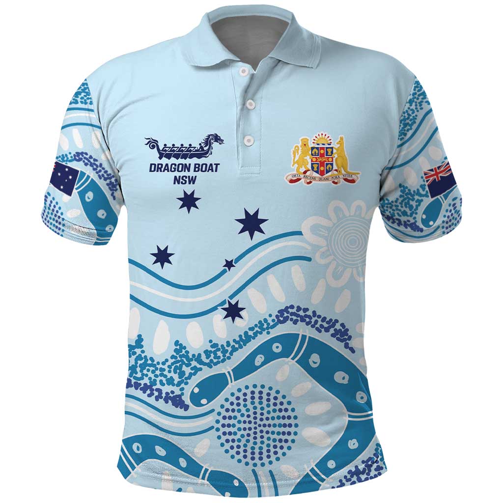 Personalised Australia New South Wales Dragons Boat Polo Shirt Aussie Aboriginal Dot Style