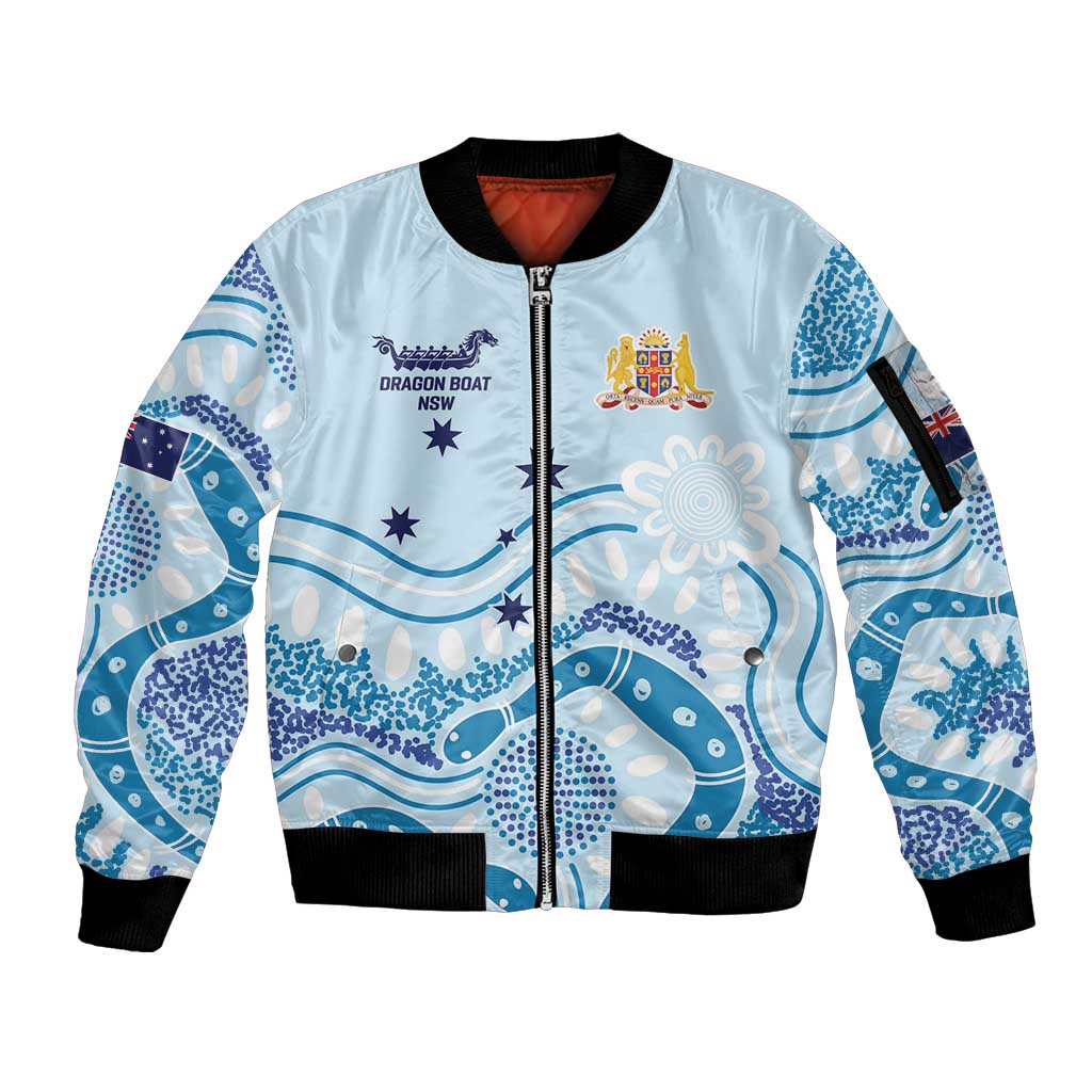 Personalised Australia New South Wales Dragons Boat Sleeve Zip Bomber Jacket Aussie Aboriginal Dot Style