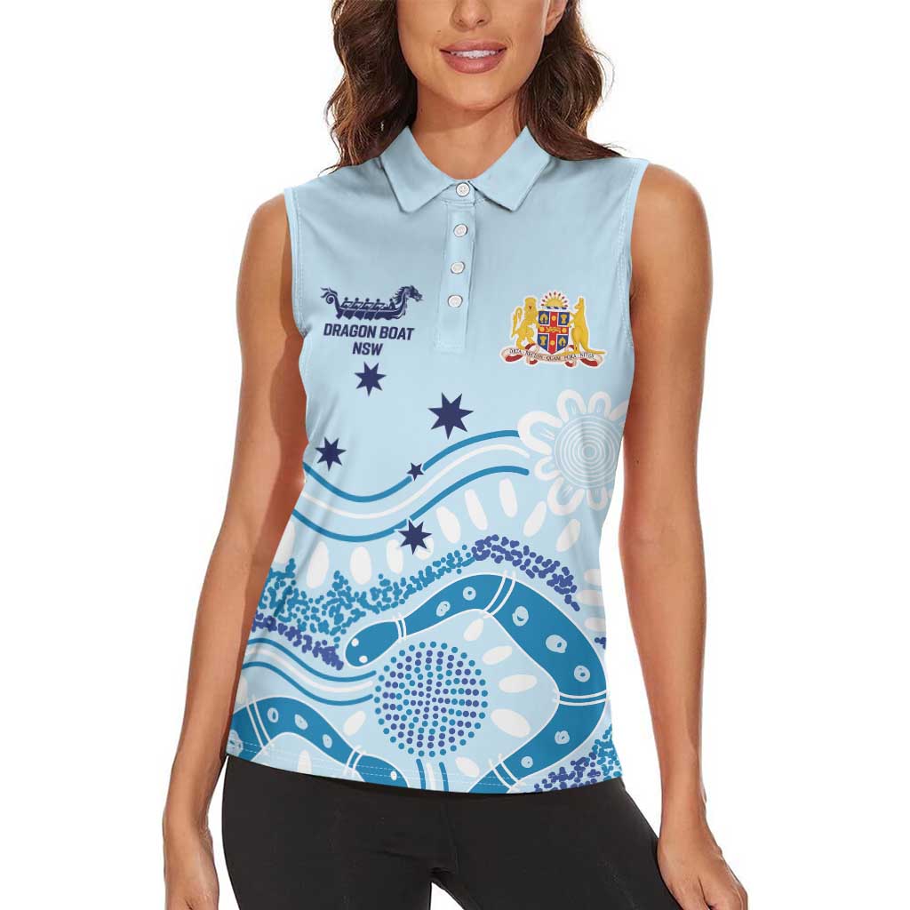 Personalised Australia New South Wales Dragons Boat Women Sleeveless Polo Shirt Aussie Aboriginal Dot Style