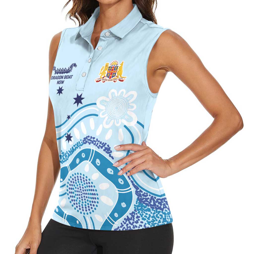 Personalised Australia New South Wales Dragons Boat Women Sleeveless Polo Shirt Aussie Aboriginal Dot Style