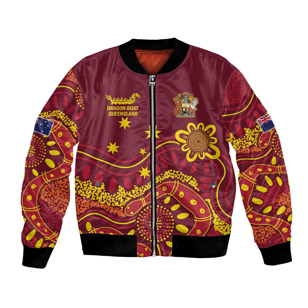 Personalised Australia Queensland Dragons Boat Bomber Jacket Aussie Aboriginal Dot Style