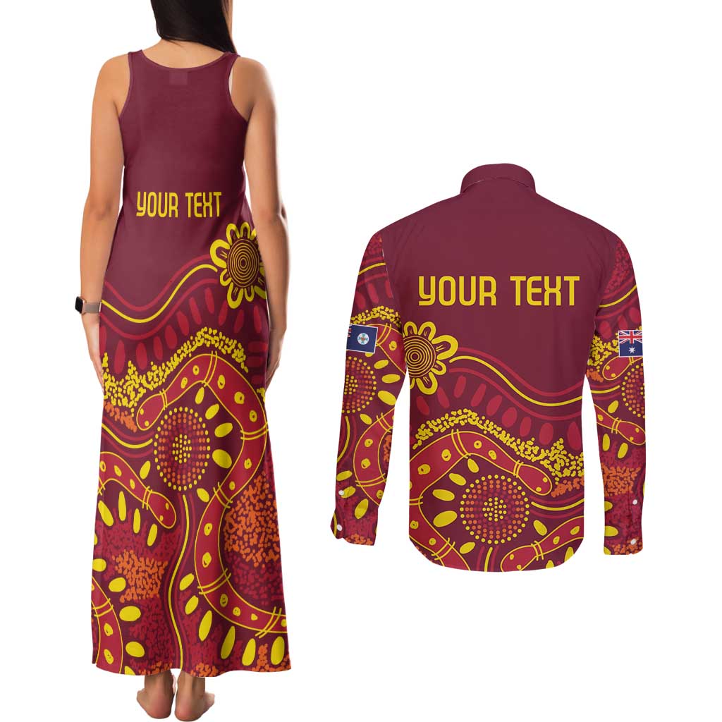 Personalised Australia Queensland Dragons Boat Couples Matching Tank Maxi Dress and Long Sleeve Button Shirt Aussie Aboriginal Dot Style