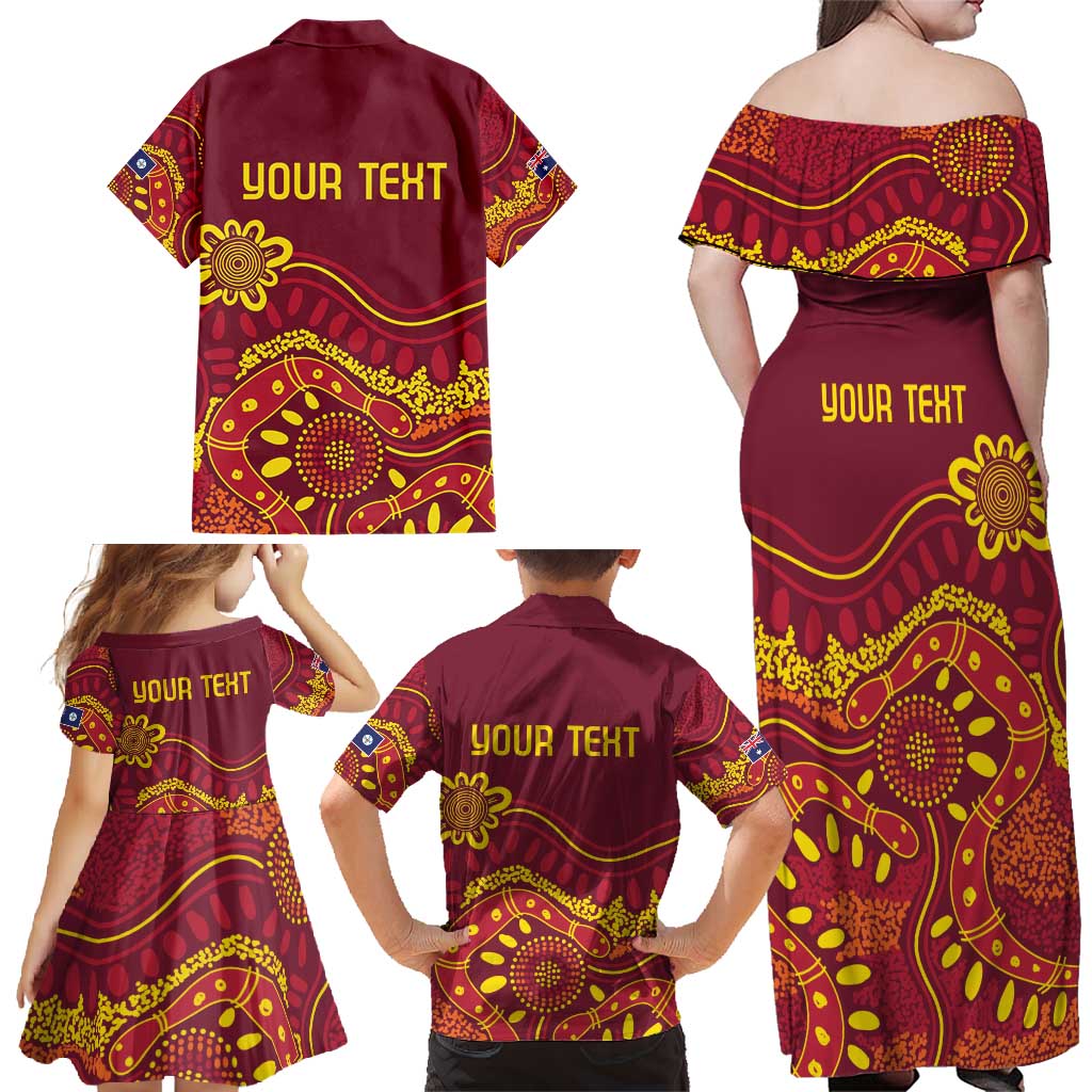 Personalised Australia Queensland Dragons Boat Family Matching Off Shoulder Maxi Dress and Hawaiian Shirt Aussie Aboriginal Dot Style