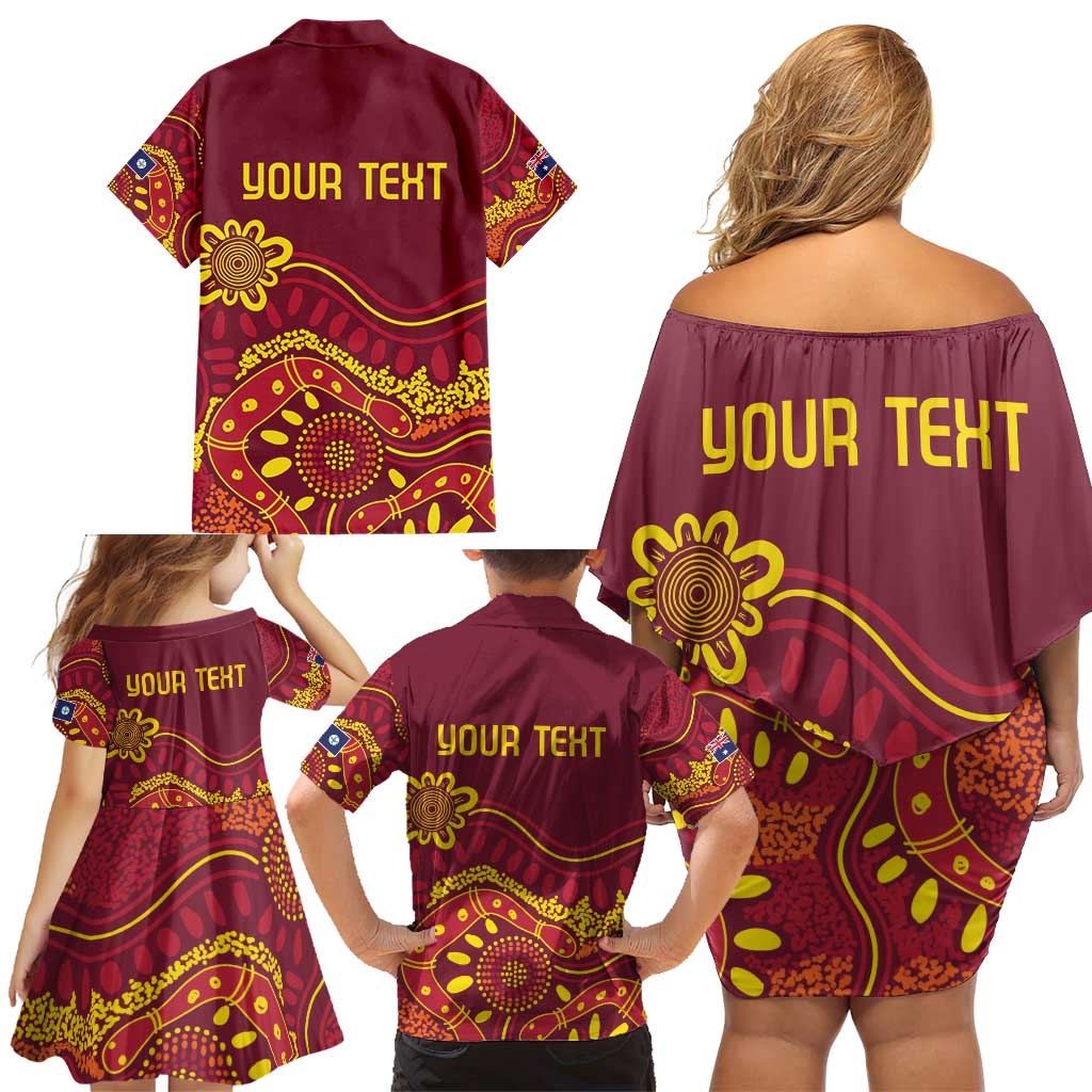 Personalised Australia Queensland Dragons Boat Family Matching Off Shoulder Short Dress and Hawaiian Shirt Aussie Aboriginal Dot Style