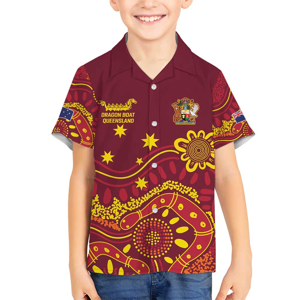 Personalised Australia Queensland Dragons Boat Family Matching Off Shoulder Short Dress and Hawaiian Shirt Aussie Aboriginal Dot Style