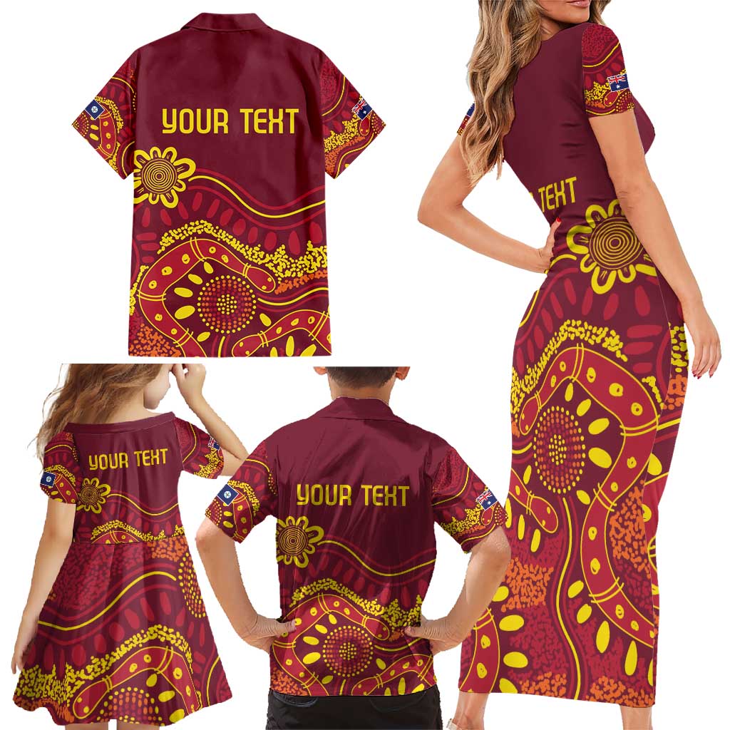 Personalised Australia Queensland Dragons Boat Family Matching Short Sleeve Bodycon Dress and Hawaiian Shirt Aussie Aboriginal Dot Style