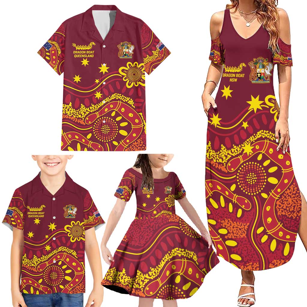 Personalised Australia Queensland Dragons Boat Family Matching Summer Maxi Dress and Hawaiian Shirt Aussie Aboriginal Dot Style