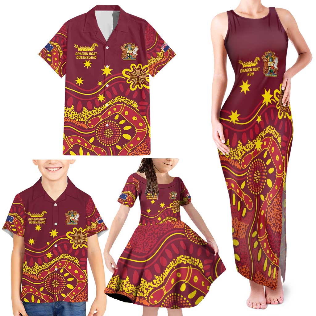 Personalised Australia Queensland Dragons Boat Family Matching Tank Maxi Dress and Hawaiian Shirt Aussie Aboriginal Dot Style