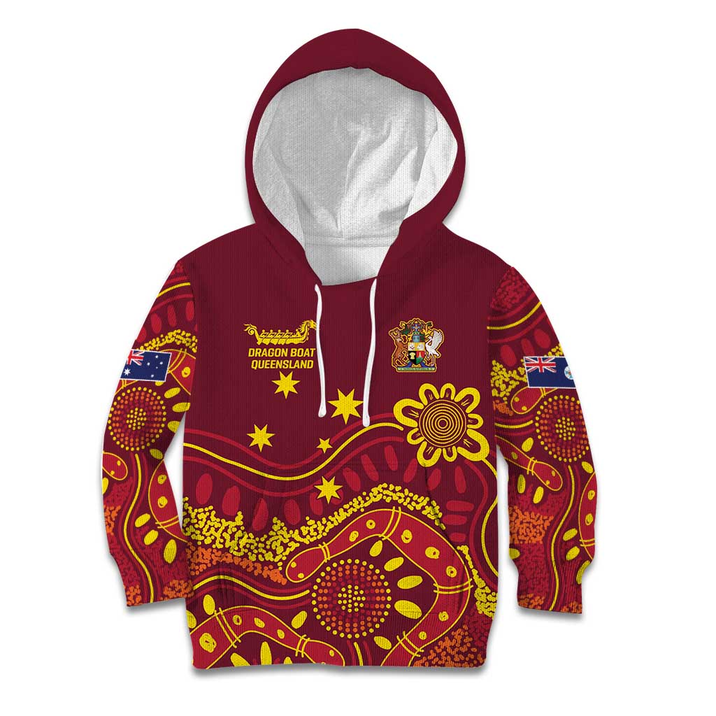 Personalised Australia Queensland Dragons Boat Kid Hoodie Aussie Aboriginal Dot Style