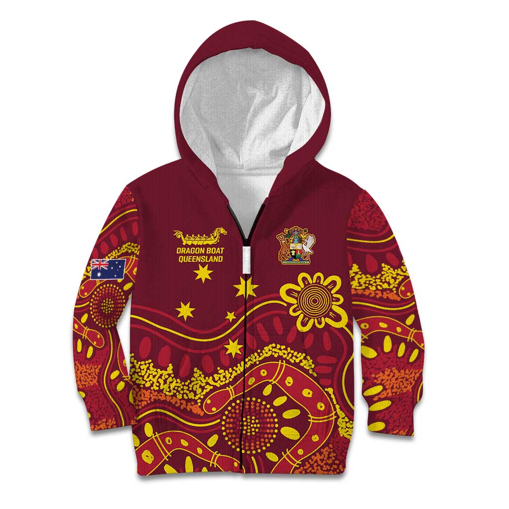 Personalised Australia Queensland Dragons Boat Kid Hoodie Aussie Aboriginal Dot Style