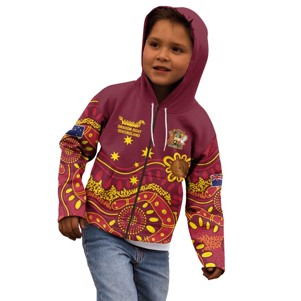 Personalised Australia Queensland Dragons Boat Kid Hoodie Aussie Aboriginal Dot Style