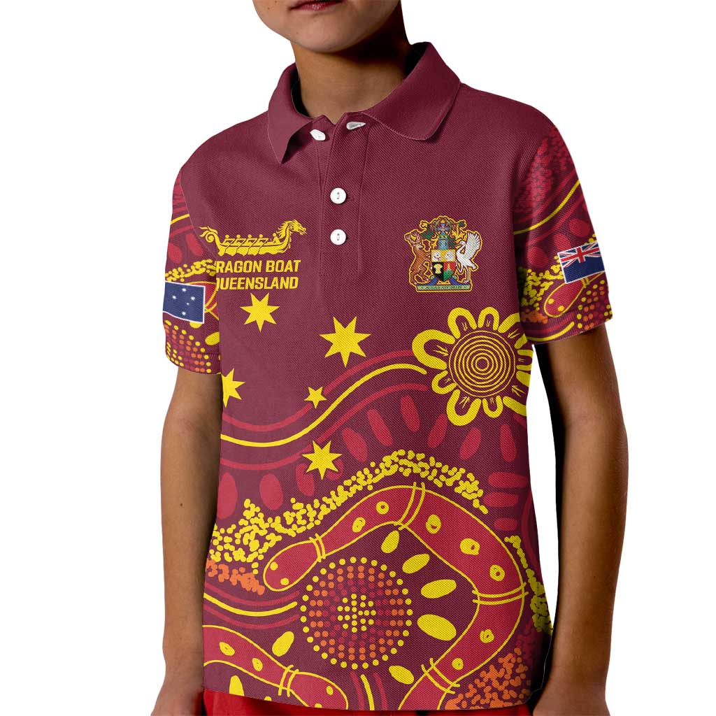 Personalised Australia Queensland Dragons Boat Kid Polo Shirt Aussie Aboriginal Dot Style