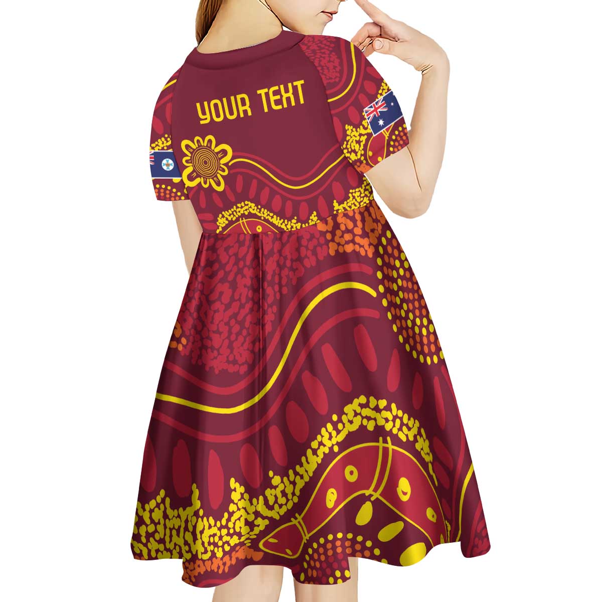 Personalised Australia Queensland Dragons Boat Kid Short Sleeve Dress Aussie Aboriginal Dot Style