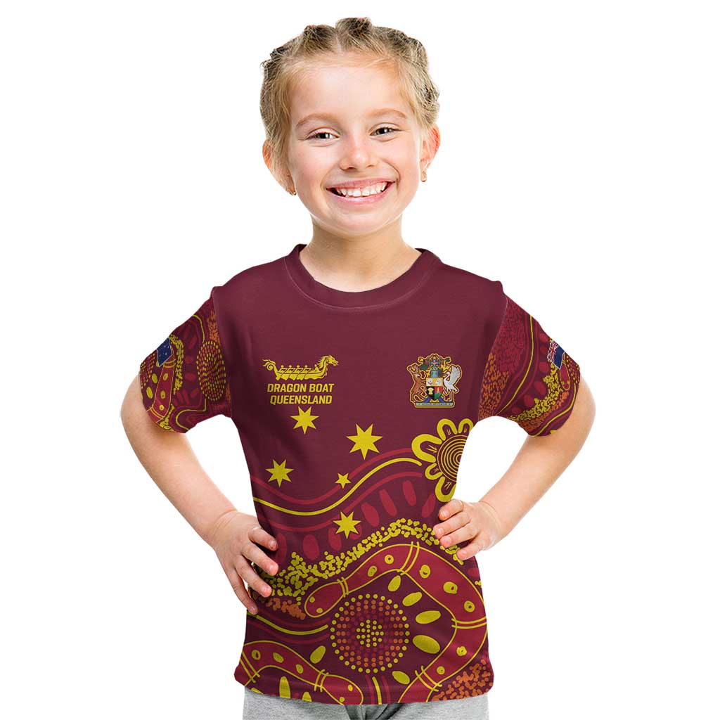 Personalised Australia Queensland Dragons Boat Kid T Shirt Aussie Aboriginal Dot Style