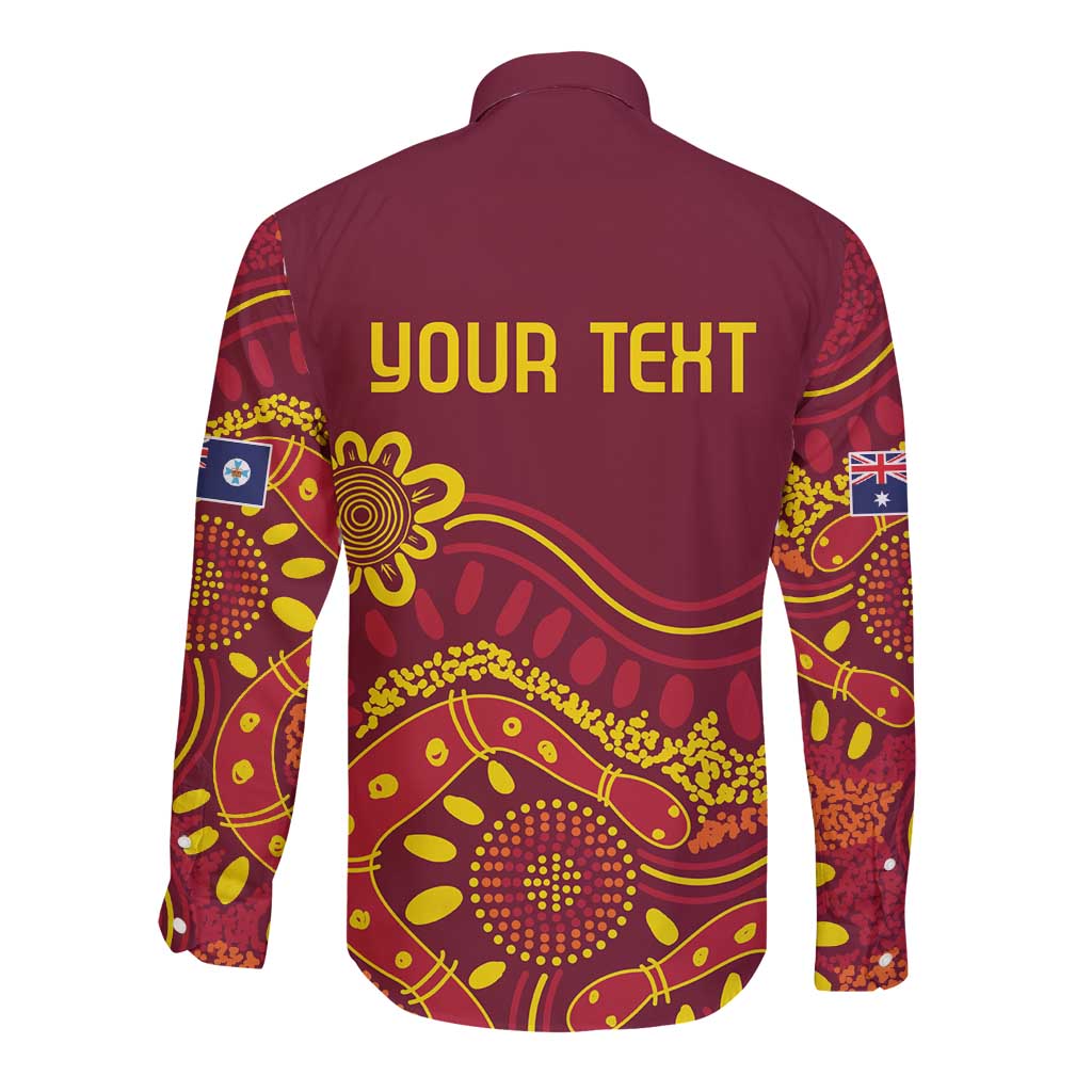 Personalised Australia Queensland Dragons Boat Long Sleeve Button Shirt Aussie Aboriginal Dot Style