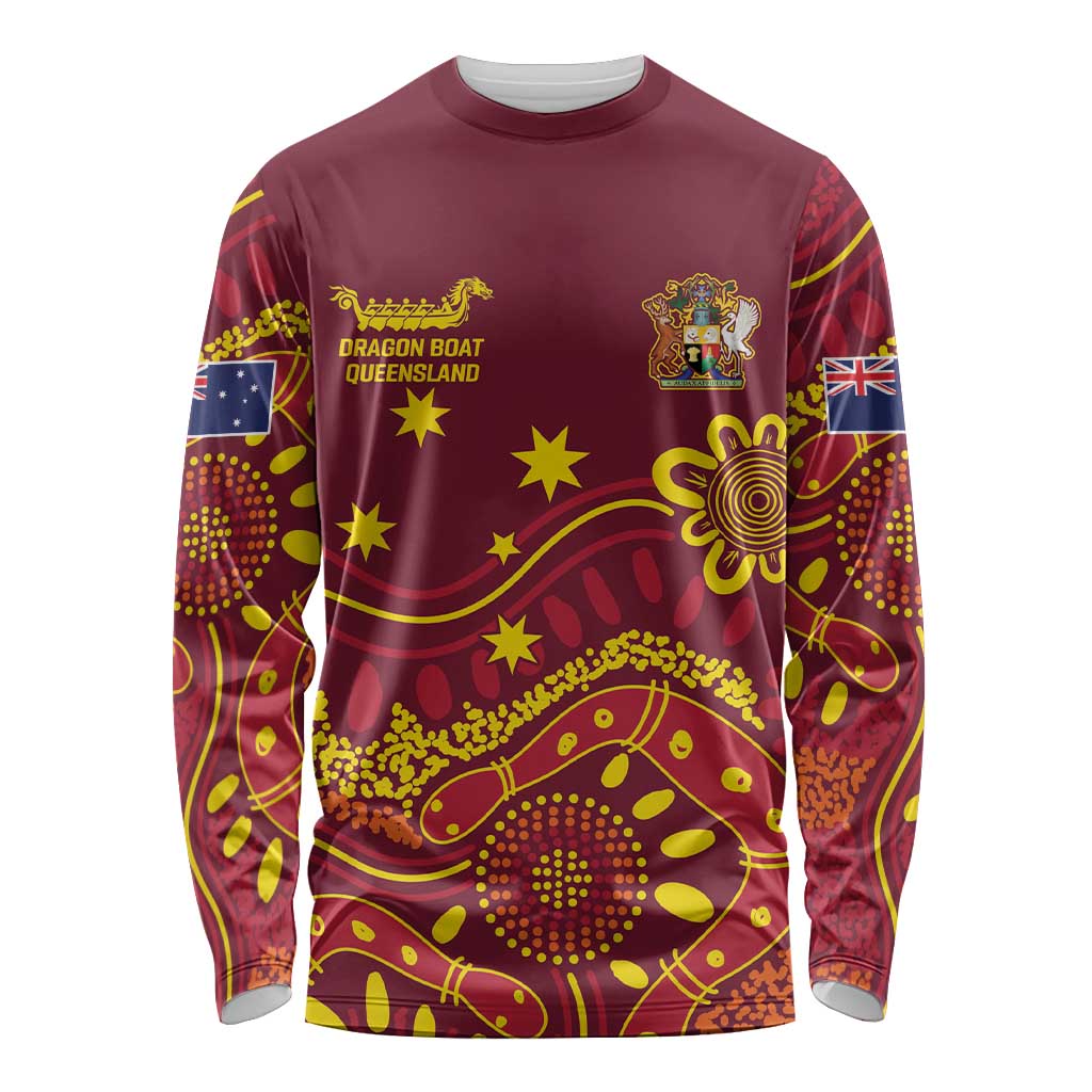 Personalised Australia Queensland Dragons Boat Long Sleeve Shirt Aussie Aboriginal Dot Style