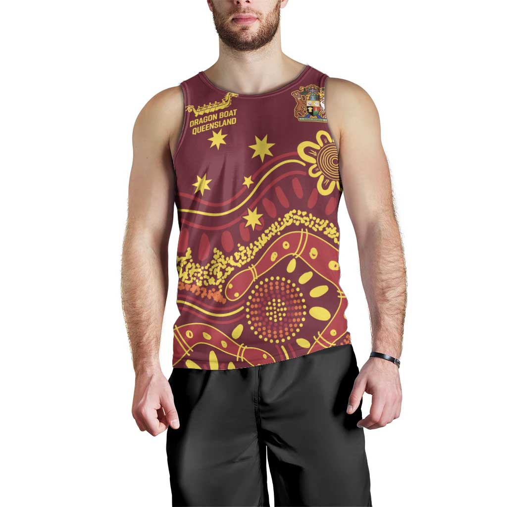 Personalised Australia Queensland Dragons Boat Men Tank Top Aussie Aboriginal Dot Style