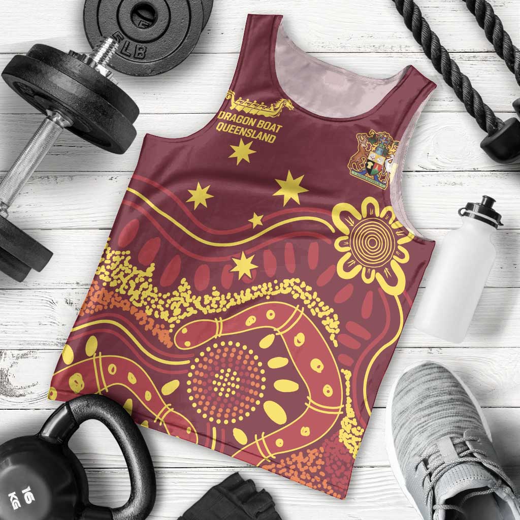 Personalised Australia Queensland Dragons Boat Men Tank Top Aussie Aboriginal Dot Style