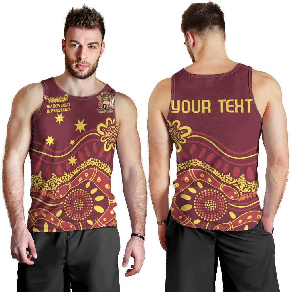 Personalised Australia Queensland Dragons Boat Men Tank Top Aussie Aboriginal Dot Style