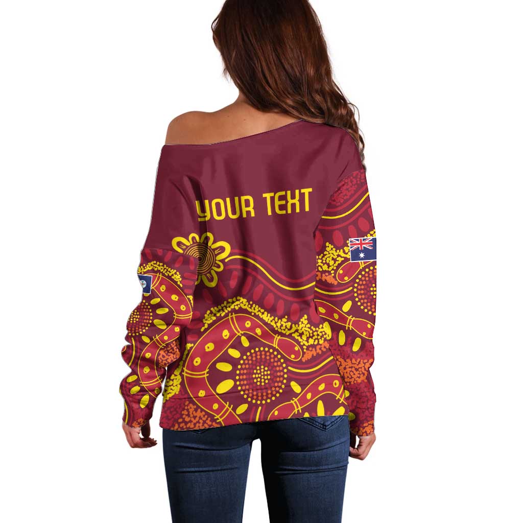 Personalised Australia Queensland Dragons Boat Off Shoulder Sweater Aussie Aboriginal Dot Style