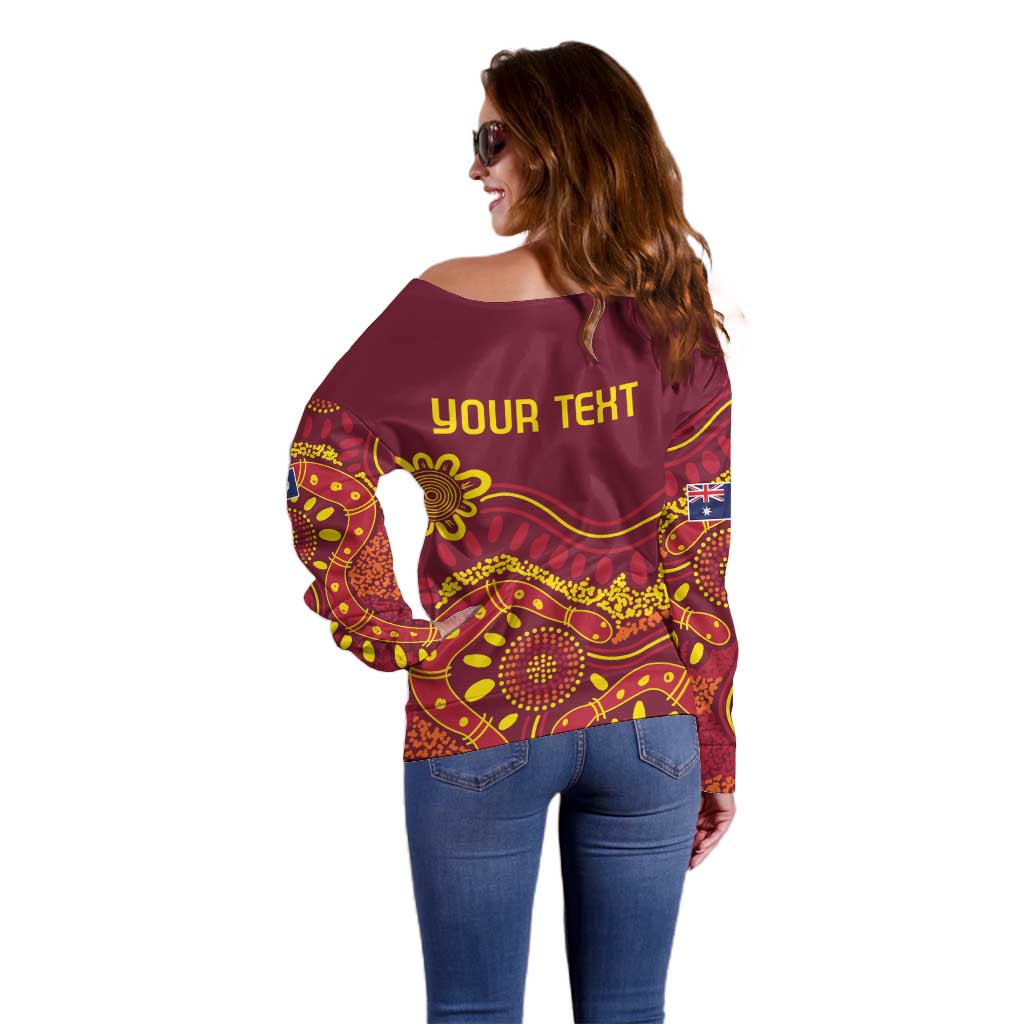 Personalised Australia Queensland Dragons Boat Off Shoulder Sweater Aussie Aboriginal Dot Style