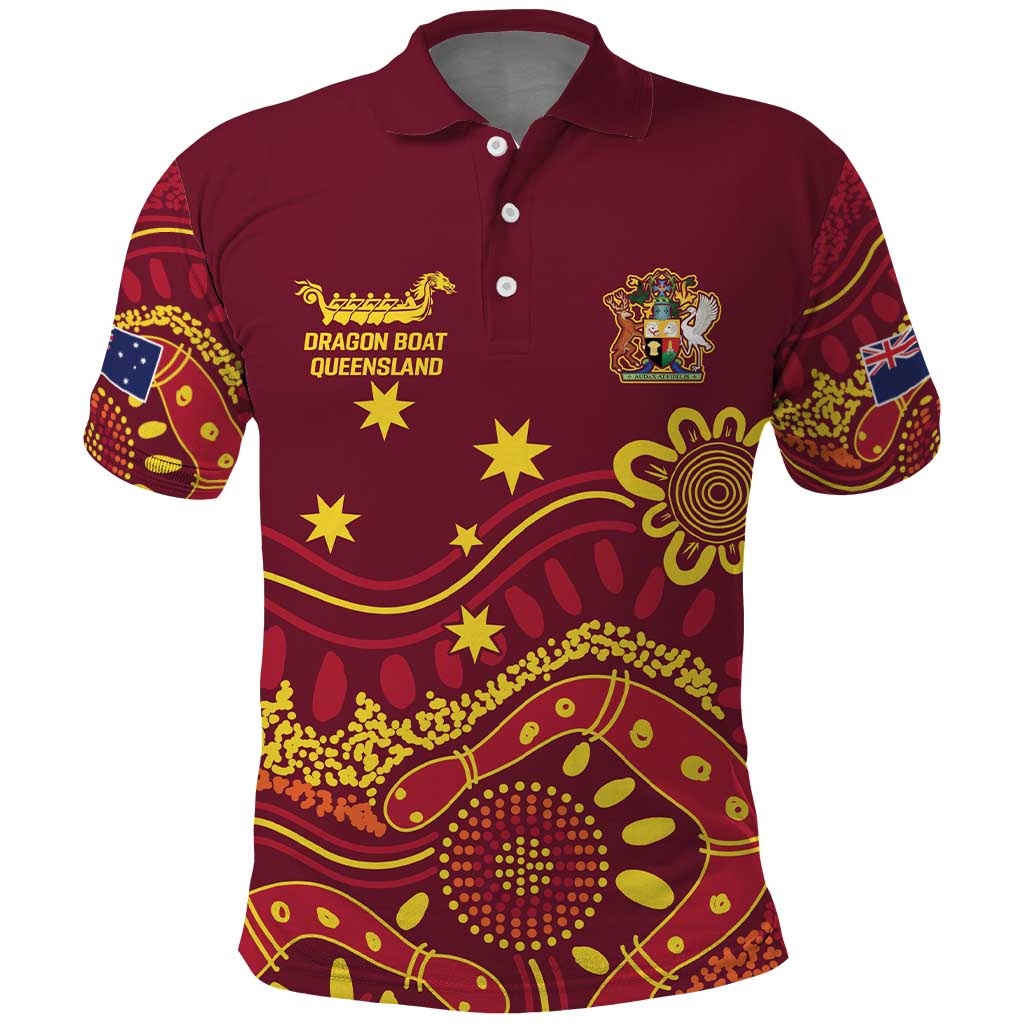 Personalised Australia Queensland Dragons Boat Polo Shirt Aussie Aboriginal Dot Style