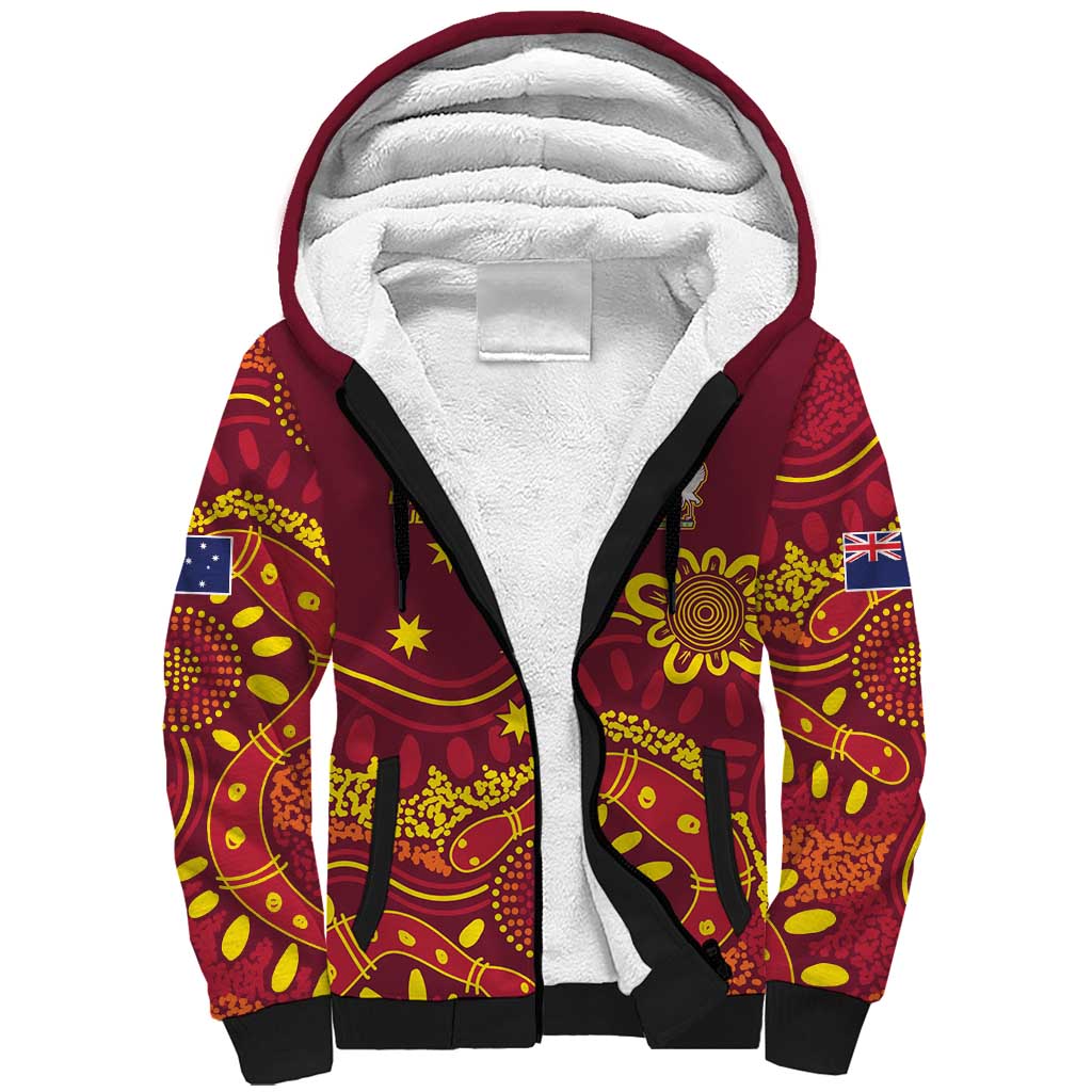 Personalised Australia Queensland Dragons Boat Sherpa Hoodie Aussie Aboriginal Dot Style