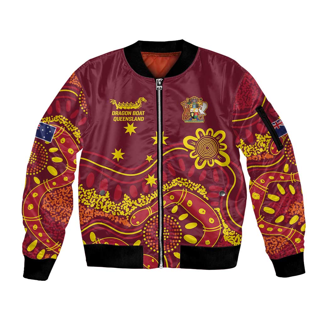 Personalised Australia Queensland Dragons Boat Sleeve Zip Bomber Jacket Aussie Aboriginal Dot Style