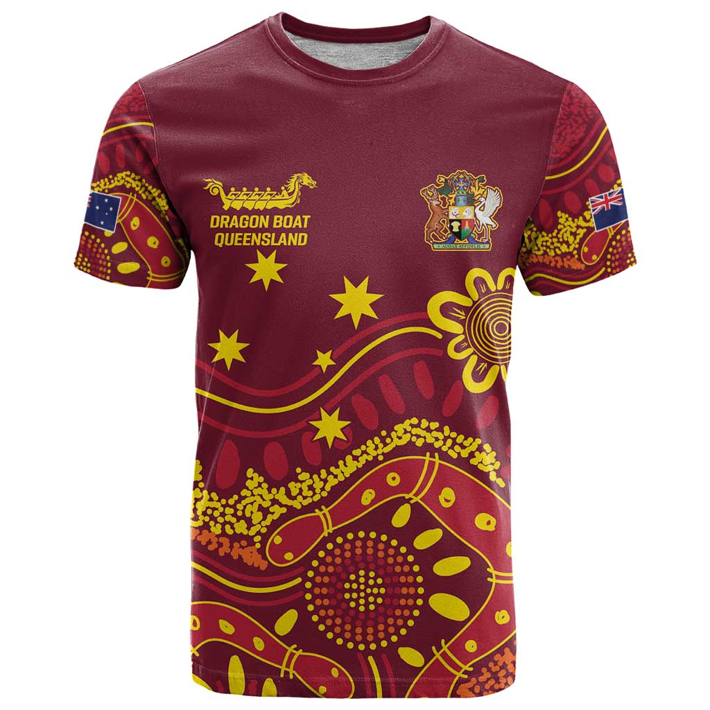 Personalised Australia Queensland Dragons Boat T Shirt Aussie Aboriginal Dot Style