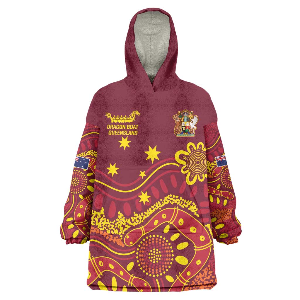 Personalised Australia Queensland Dragons Boat Wearable Blanket Hoodie Aussie Aboriginal Dot Style