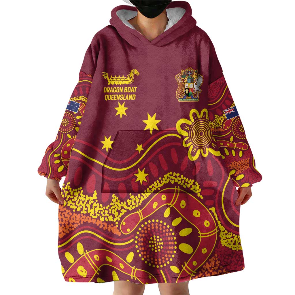 Personalised Australia Queensland Dragons Boat Wearable Blanket Hoodie Aussie Aboriginal Dot Style