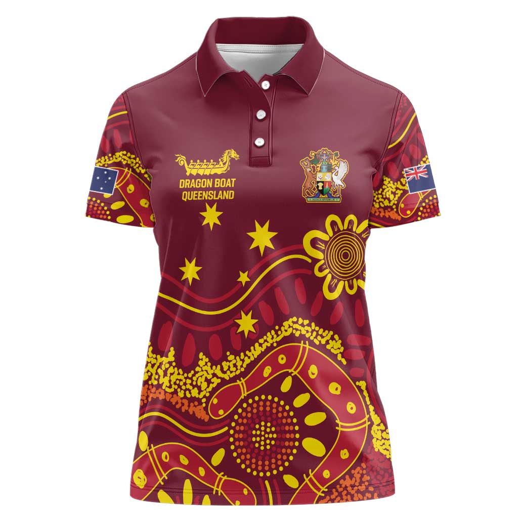 Personalised Australia Queensland Dragons Boat Women Polo Shirt Aussie Aboriginal Dot Style