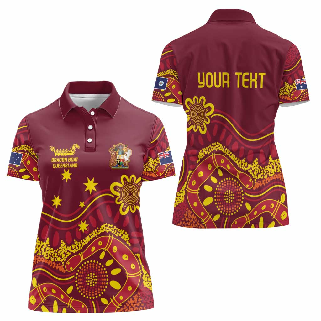 Personalised Australia Queensland Dragons Boat Women Polo Shirt Aussie Aboriginal Dot Style