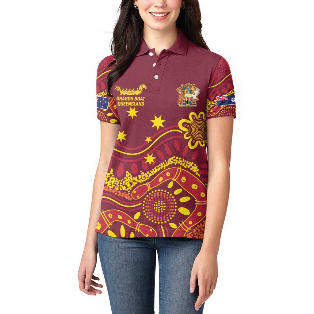 Personalised Australia Queensland Dragons Boat Women Polo Shirt Aussie Aboriginal Dot Style