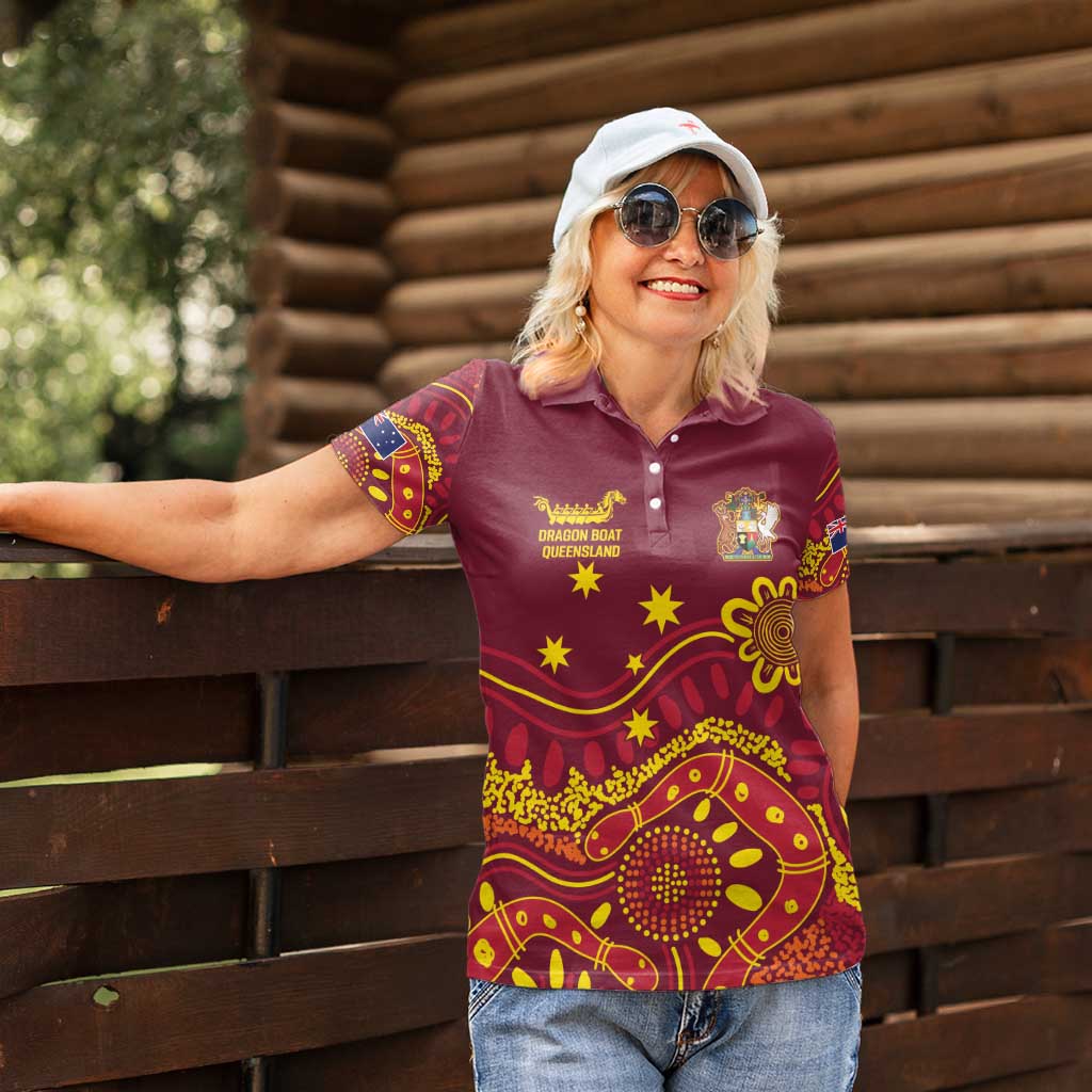 Personalised Australia Queensland Dragons Boat Women Polo Shirt Aussie Aboriginal Dot Style