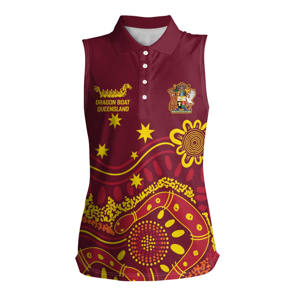 Personalised Australia Queensland Dragons Boat Women Sleeveless Polo Shirt Aussie Aboriginal Dot Style