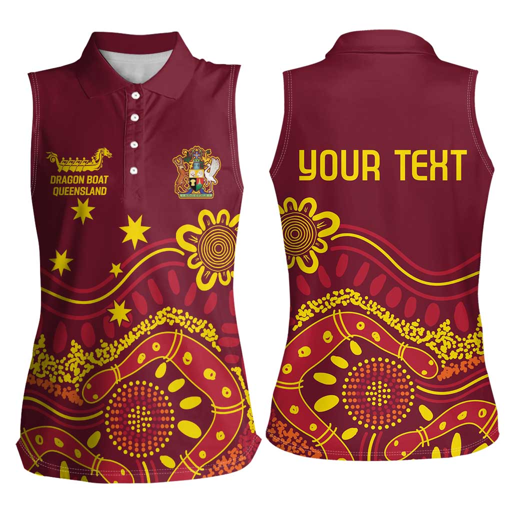 Personalised Australia Queensland Dragons Boat Women Sleeveless Polo Shirt Aussie Aboriginal Dot Style