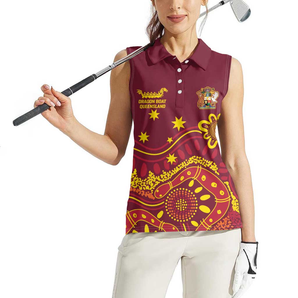 Personalised Australia Queensland Dragons Boat Women Sleeveless Polo Shirt Aussie Aboriginal Dot Style