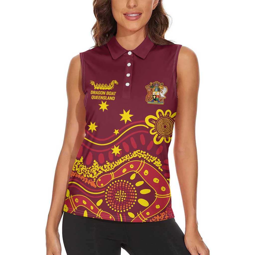 Personalised Australia Queensland Dragons Boat Women Sleeveless Polo Shirt Aussie Aboriginal Dot Style