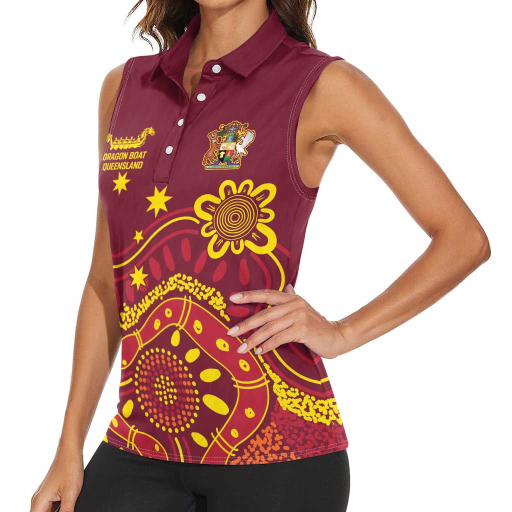 Personalised Australia Queensland Dragons Boat Women Sleeveless Polo Shirt Aussie Aboriginal Dot Style