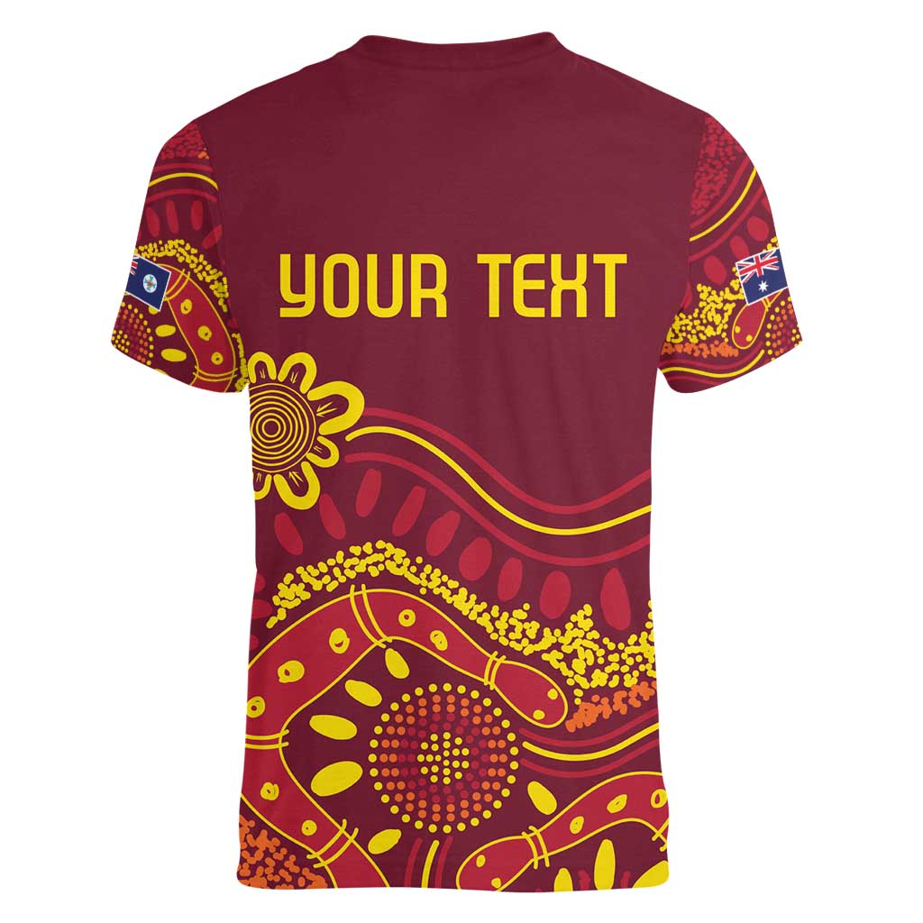 Personalised Australia Queensland Dragons Boat Women V-Neck T-Shirt Aussie Aboriginal Dot Style