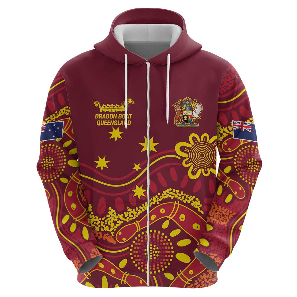 Personalised Australia Queensland Dragons Boat Zip Hoodie Aussie Aboriginal Dot Style