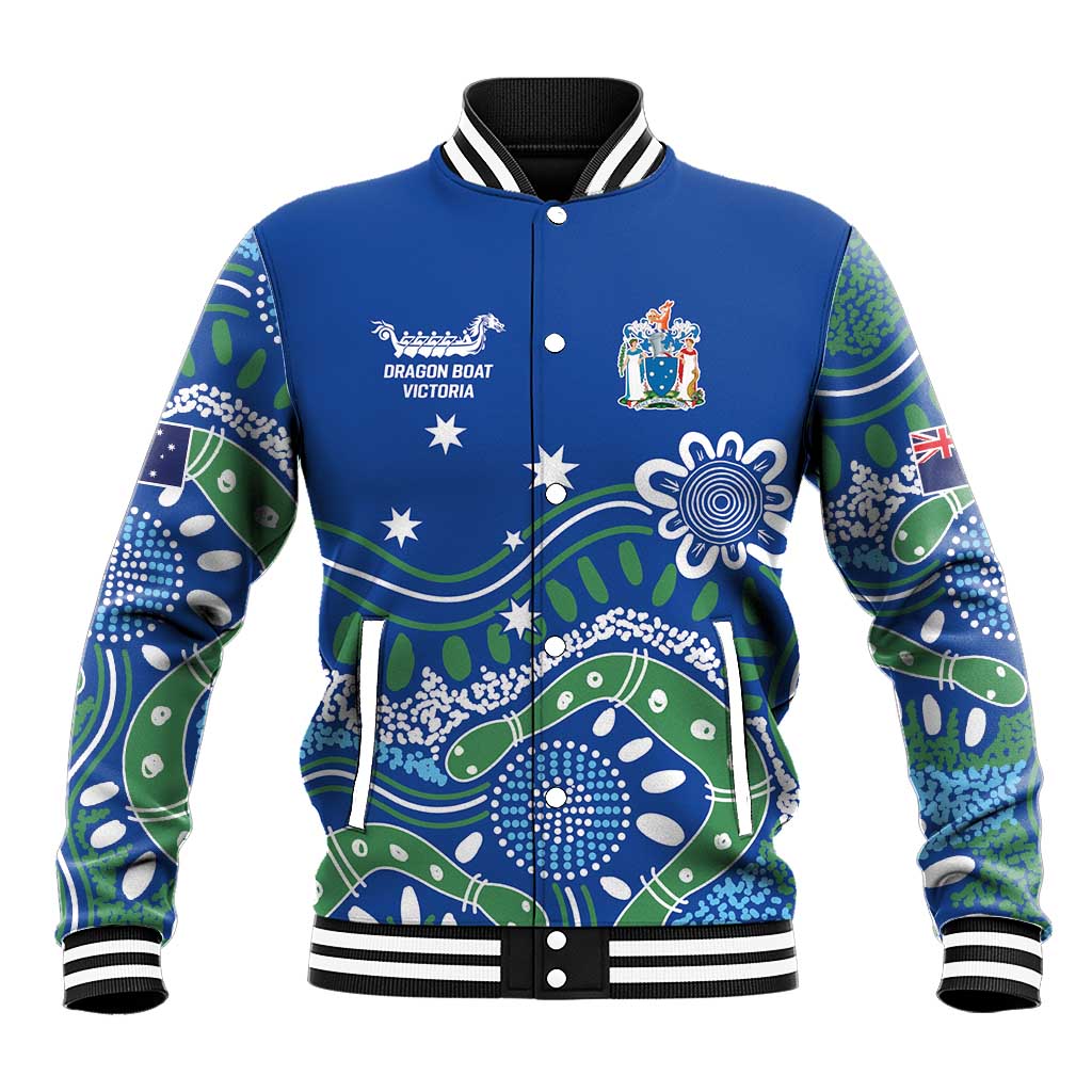 Personalised Australia Victoria Dragons Boat Baseball Jacket Aussie Aboriginal Dot Style