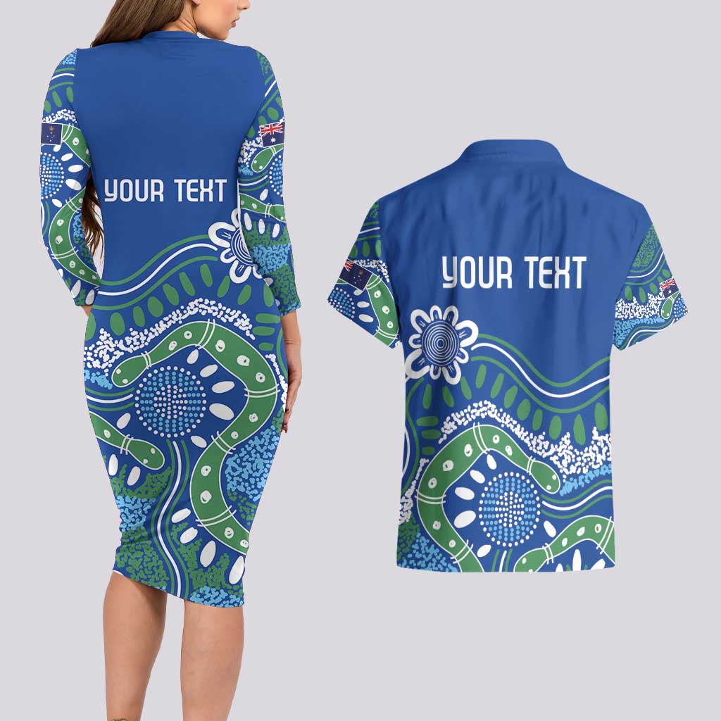 Personalised Australia Victoria Dragons Boat Couples Matching Long Sleeve Bodycon Dress and Hawaiian Shirt Aussie Aboriginal Dot Style