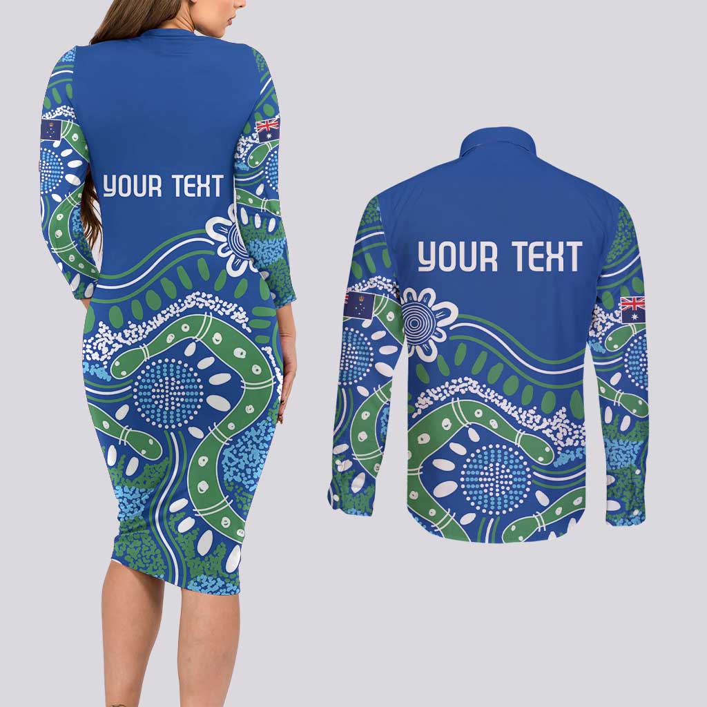 Personalised Australia Victoria Dragons Boat Couples Matching Long Sleeve Bodycon Dress and Long Sleeve Button Shirt Aussie Aboriginal Dot Style